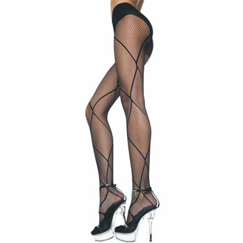 Music legs Enforced Sole Big Diamond Design Spandex Pantyhose - Black